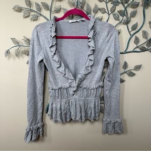 Boston Proper gray ruffled sweater cardigan XS